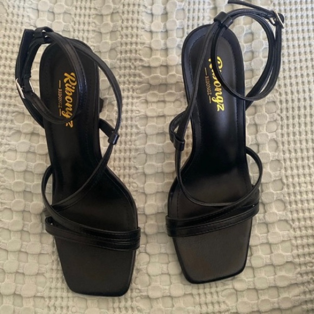 Black Strappy Heels with Square Toe
